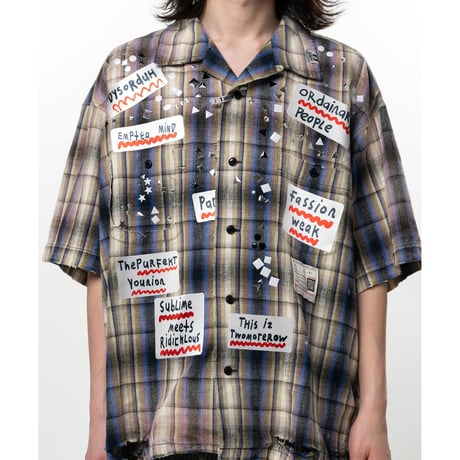 Maison MIHARA YASUHIRO : Embellished Sticker Short Sleeve Check Shirt