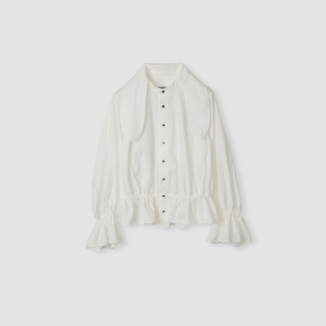 JANE SMITH : WASHED COTTON BROAD BOW TIE GATHER SHIRT