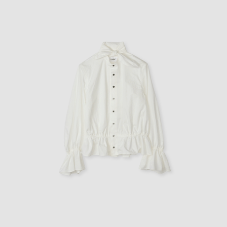 JANE SMITH : WASHED COTTON BROAD BOW TIE GATHER SHIRT