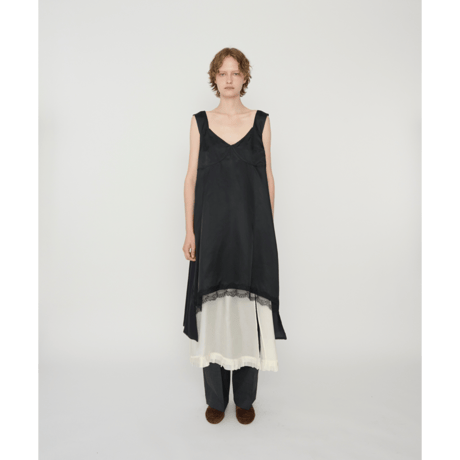JANE SMITH : WASHED CUPRO LACE TRIMMED MIDI DRESS