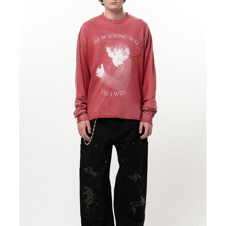 KAMIYA : "LOVING" Distressed Long-Sleeve Pocket T-shirt