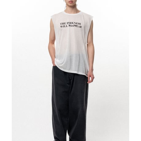 KAMIYA : Typography Print Sheer Jersey Sleeveless T-shirt