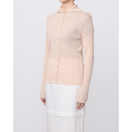 IRENISA : HIGH-NECK RIB KNIT CARDIGAN