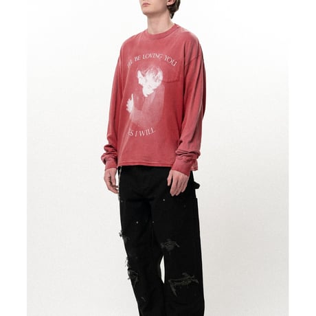 KAMIYA : "LOVING" Distressed Long-Sleeve Pocket T-shirt