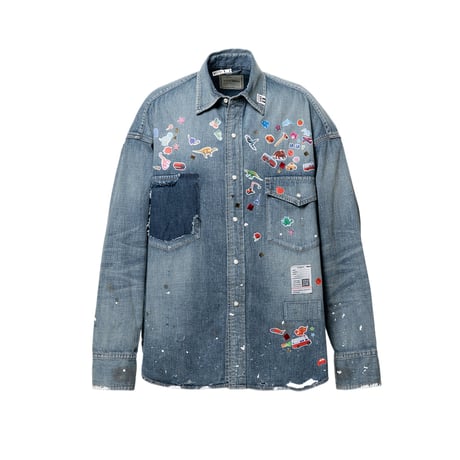 Maison MIHARA YASUHIRO : Kids Sticker Printed Denim Shirt