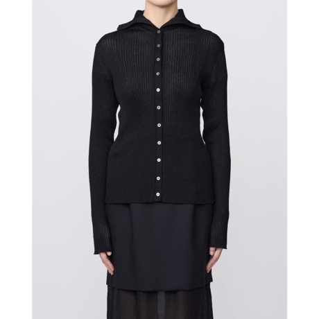 IRENISA : HIGH-NECK RIB KNIT CARDIGAN