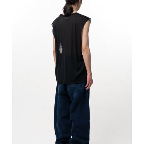 KAMIYA : Typography Print Sheer Jersey Sleeveless T-shirt