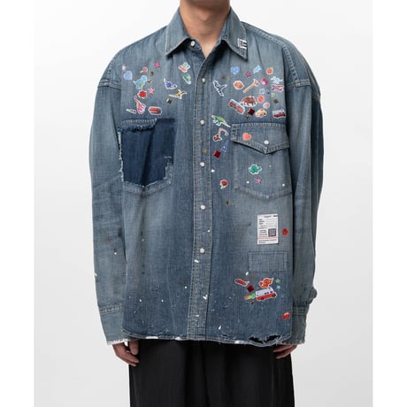 Maison MIHARA YASUHIRO : Kids Sticker Printed Denim Shirt