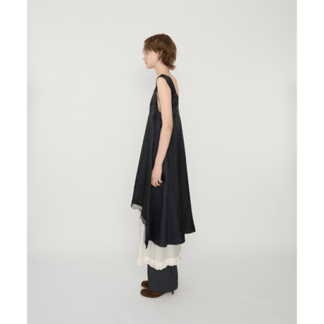 JANE SMITH : WASHED CUPRO LACE TRIMMED MIDI DRESS