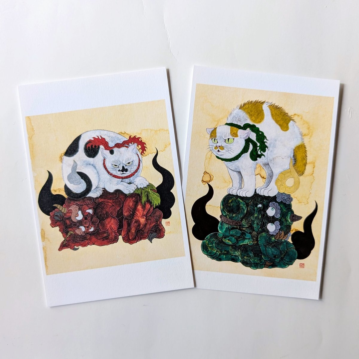 石黒亜矢子：ポストカード「化け猫天邪鬼成敗絵図 てんまる・とんいち