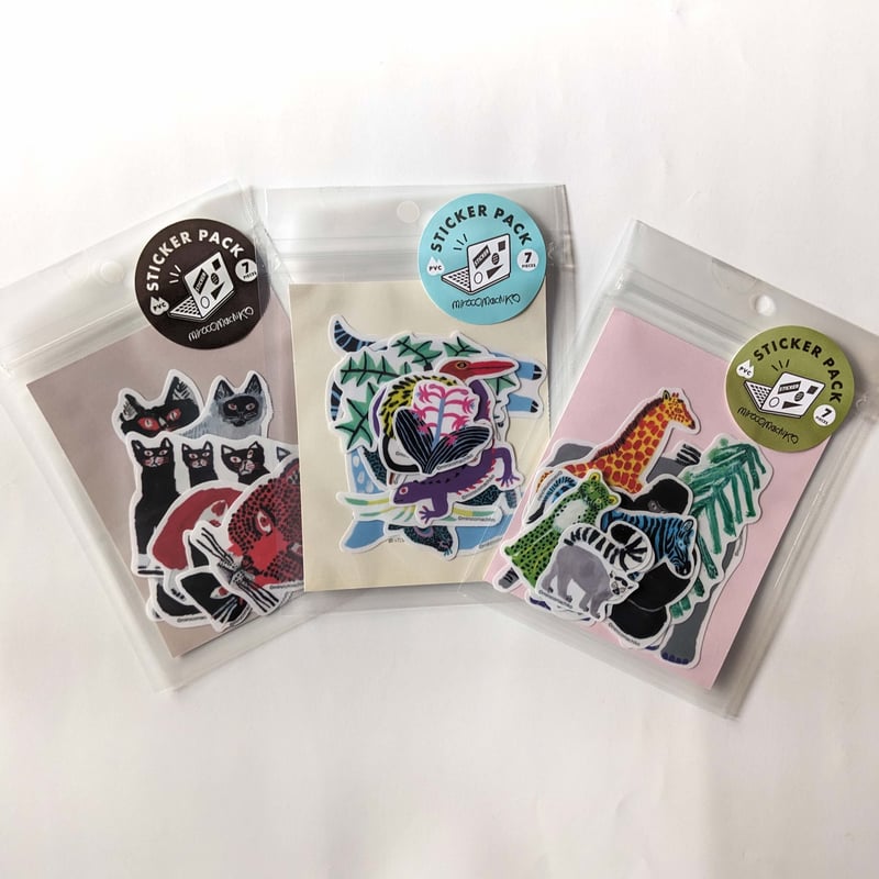 ミロコマチコ：ステッカーパック（ネコ・アマミオオシマ・ケモノ