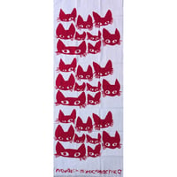 ミロコマチコ：手ぬぐい「cat!cat!cat!」（朱赤）