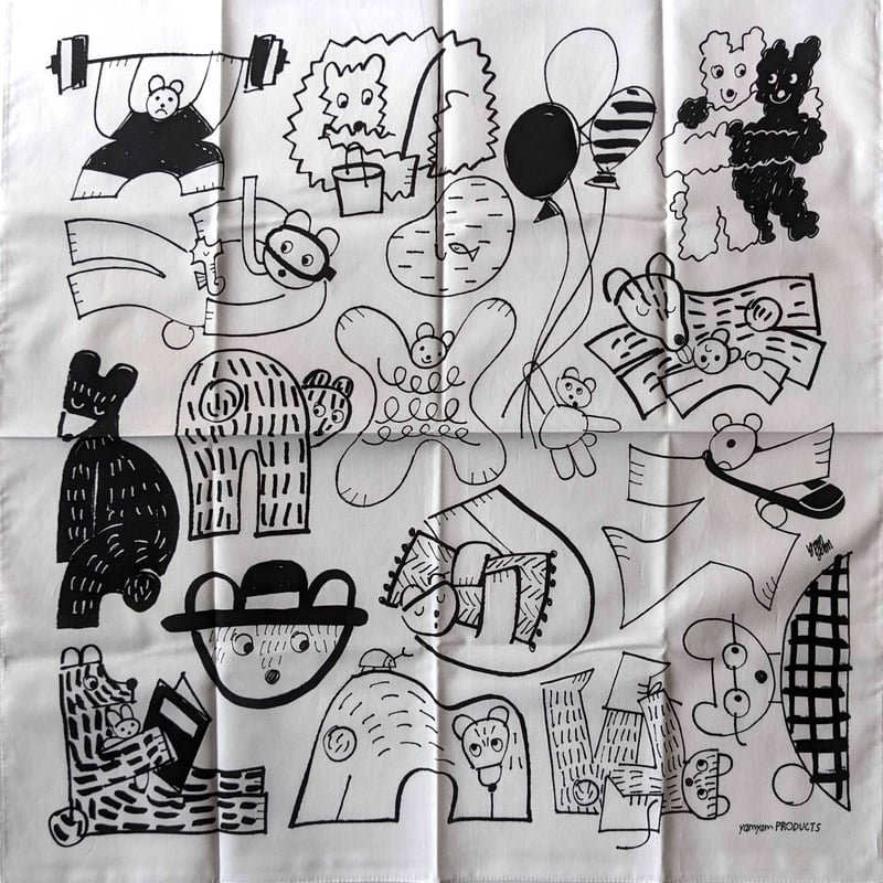 yamyamハンカチ「bear」（モノクロ/カラー） | nowaki