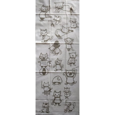たんじあきこ手ぬぐい：猫柄（薄茶）