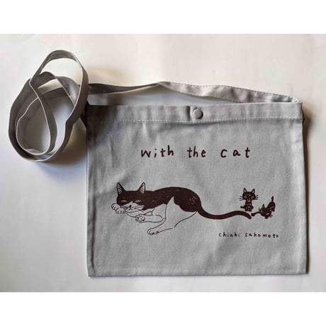 坂本千明サコッシュ「with the cat」（ナチュラル/ライトグレー/レッド）