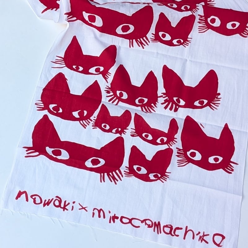 ミロコマチコ：手ぬぐい「cat!cat!cat!」（朱赤） | nowaki