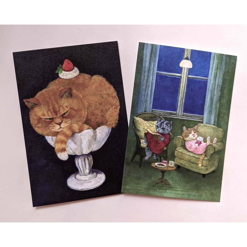 町田尚子：ポストカード左「猫パフェ」右「NeverEndingStory」 | nowaki