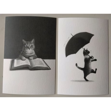 モノクロ猫絵葉書（牧野千穂/牧野伊三夫/山元かえ）