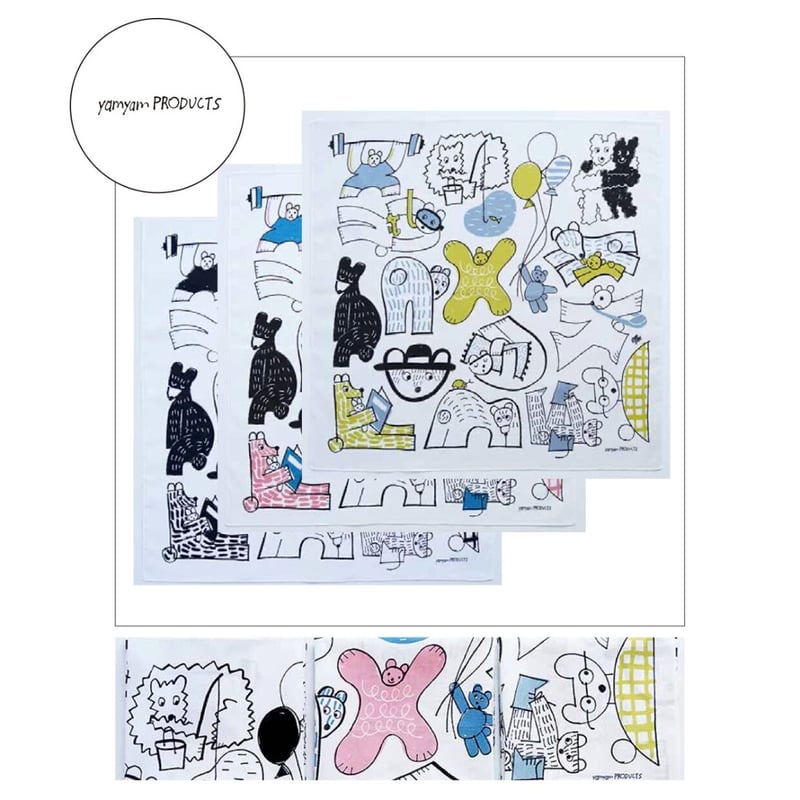 yamyamハンカチ「bear」（モノクロ/カラー） | nowaki