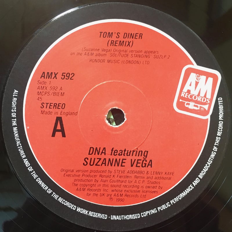 【超プレミア●ビニール盤】Ｄ.Ｎ.Ａ.＋スザンヌ・ヴェガ　TOM'S DINER 超プレミア○ビニール盤】D.N.A.＋スザンヌ・ヴェガ TOM'S
