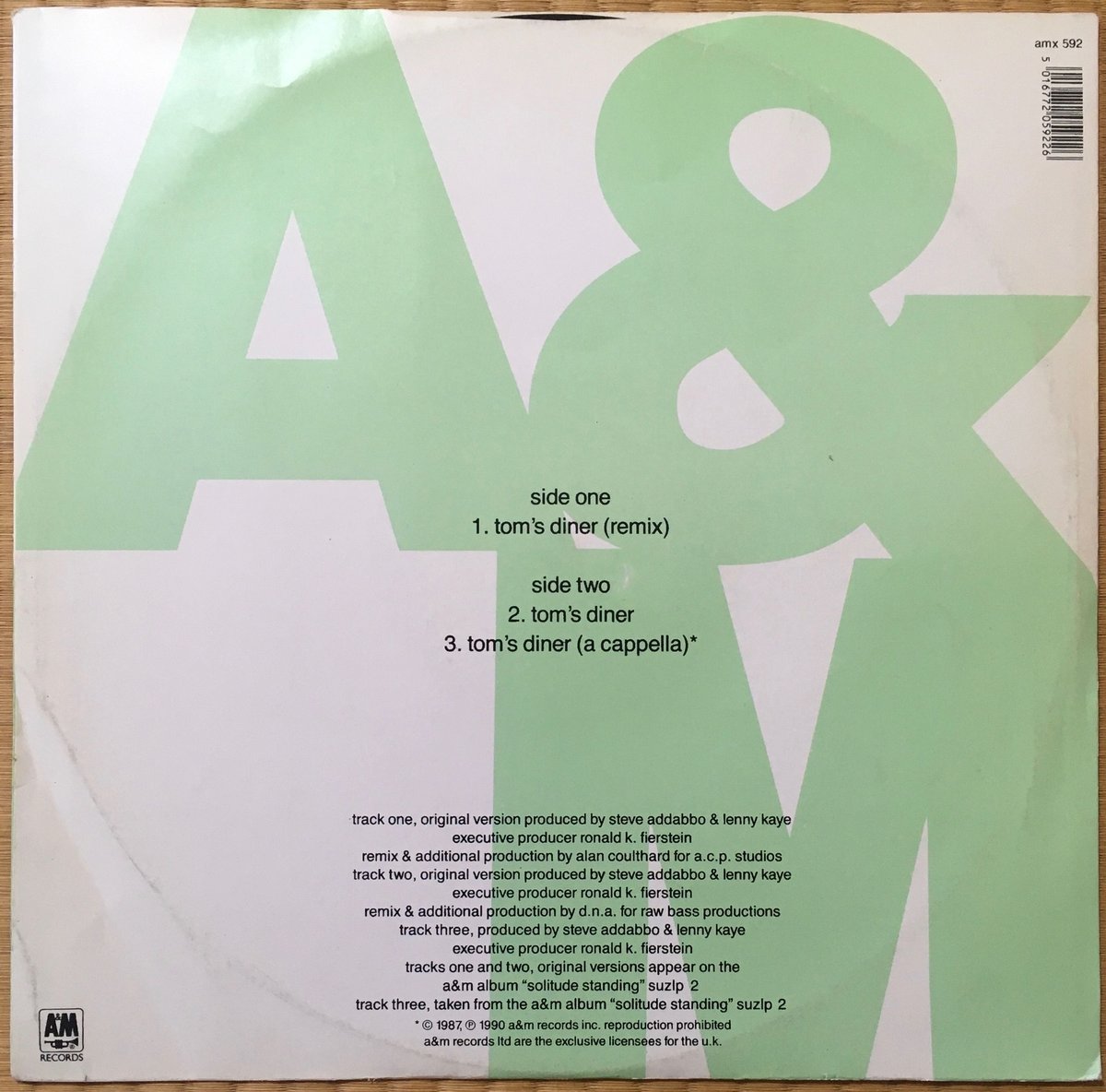 【超プレミア●ビニール盤】Ｄ.Ｎ.Ａ.＋スザンヌ・ヴェガ　TOM'S DINER DNA FEATURING SUZANNE VEGA ‎/ TOM'S DINER (7