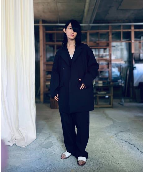pt-48N navy pleats pants