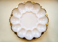 【Vintage】Fire King Egg Relish Plate with Gold Trim