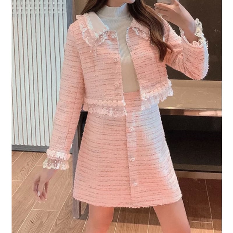 BeBe ピンク ツイード セットアップ エレガントピンクツイード