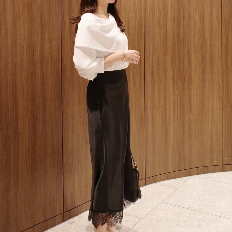 asymmetry lace satin skirt | ENEU