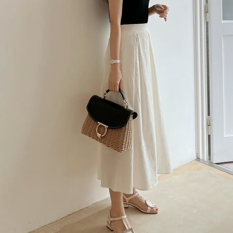 MADE’ jacquard tuck flare skirt / white