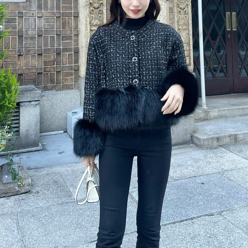 black/即納】fur tweed jacket | ENEU