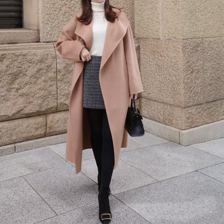 cashmere wool shawl long coat / camel