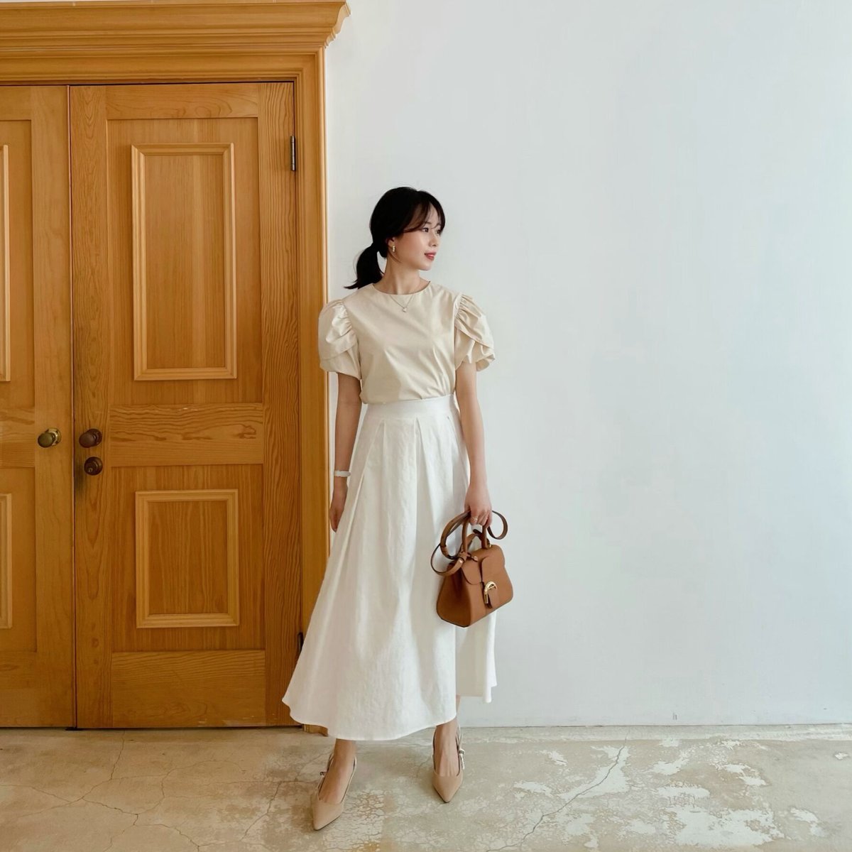 【値下げ】eneu Audrey Flare Skirt ベージュ フリーサイズ 値下げ】eneu Audrey Flare Skirt ベージュ フリーサイズ audrey