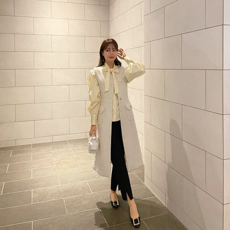 square ribbon puff blouse