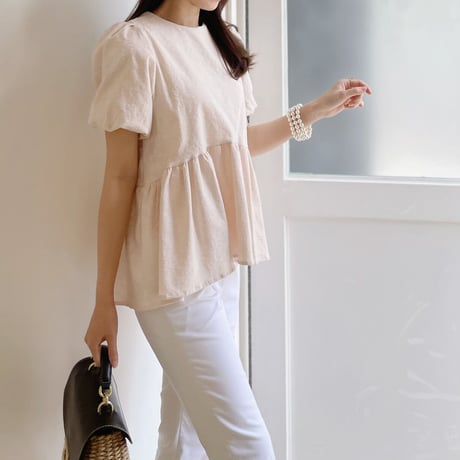 MADE’ jacquard peplum blouse / pink beige