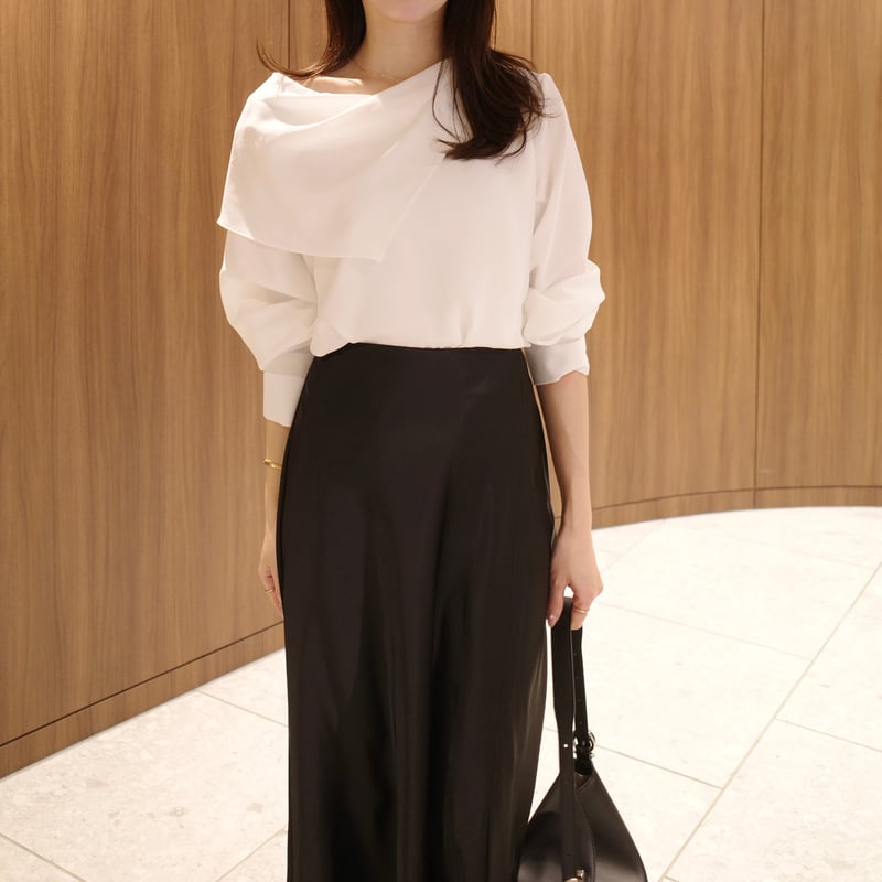asymmetry lace satin skirt | ENEU