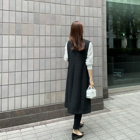 tweed long gilet