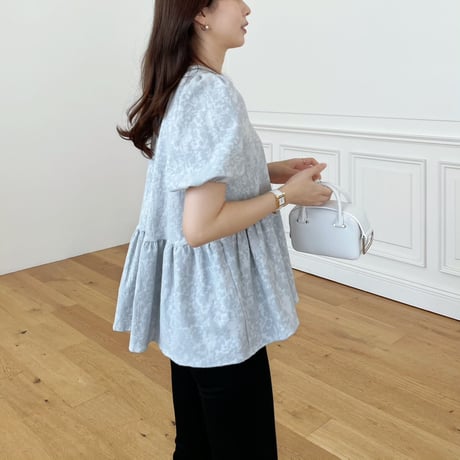 【7/23再入荷】MADE’ jacquard peplum blouse / ice blue