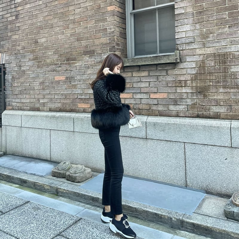 black/即納】fur tweed jacket | ENEU