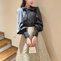 square ribbon puff blouse