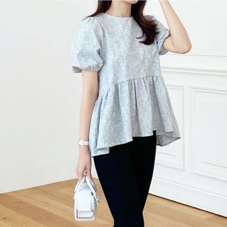 【7/23再入荷】MADE’ jacquard peplum blouse / ice blue