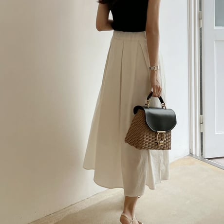 MADE’ jacquard tuck flare skirt / white