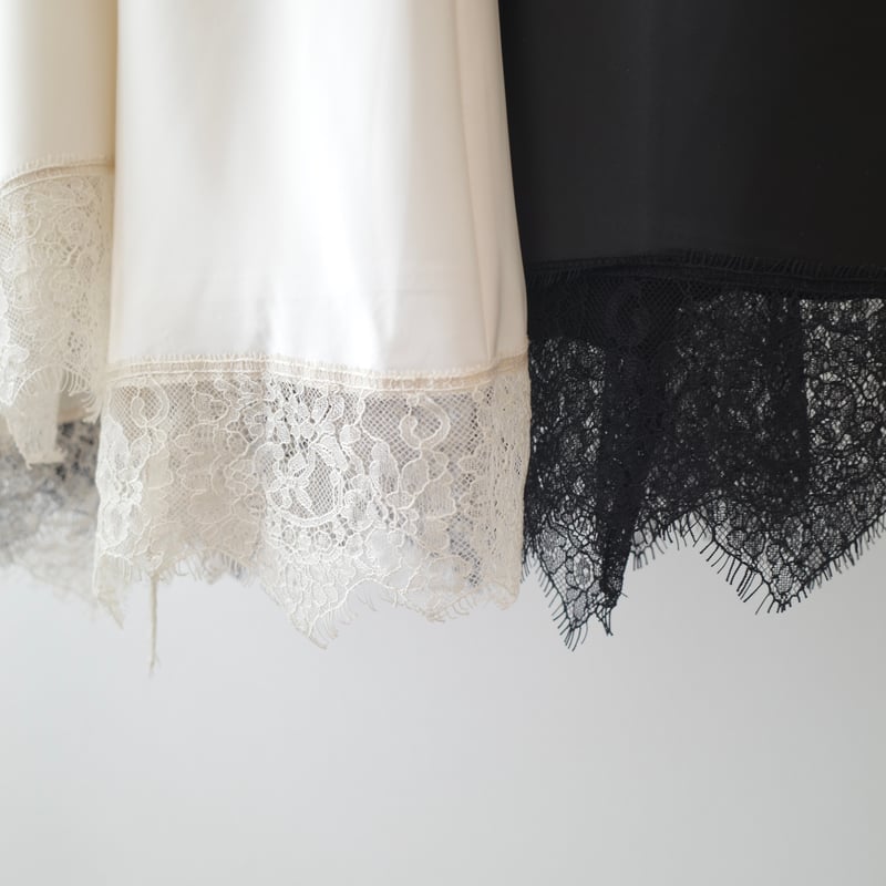 asymmetry lace satin skirt | ENEU