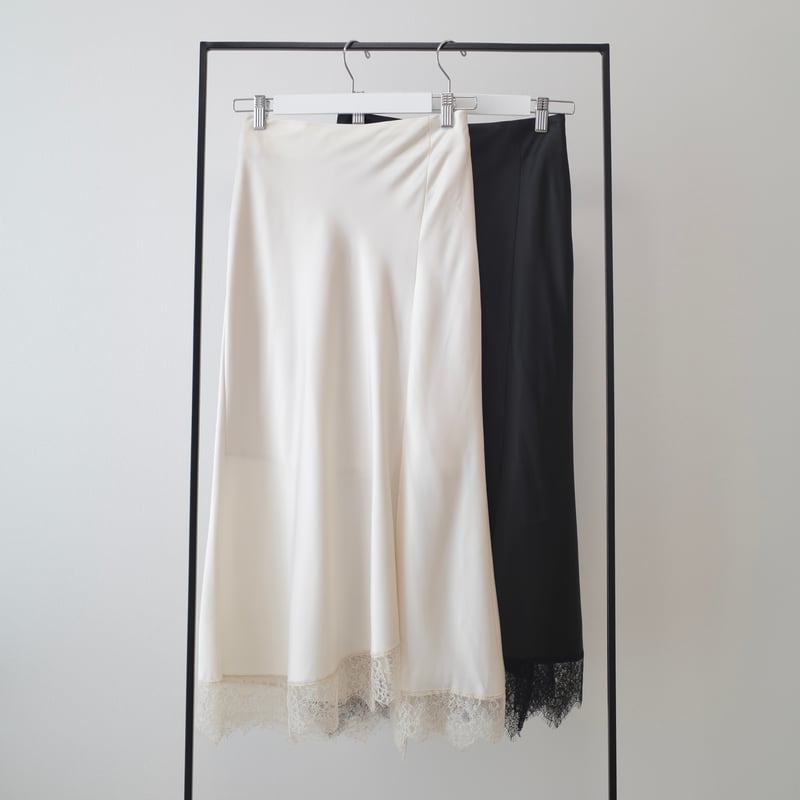 asymmetry lace satin skirt | ENEU
