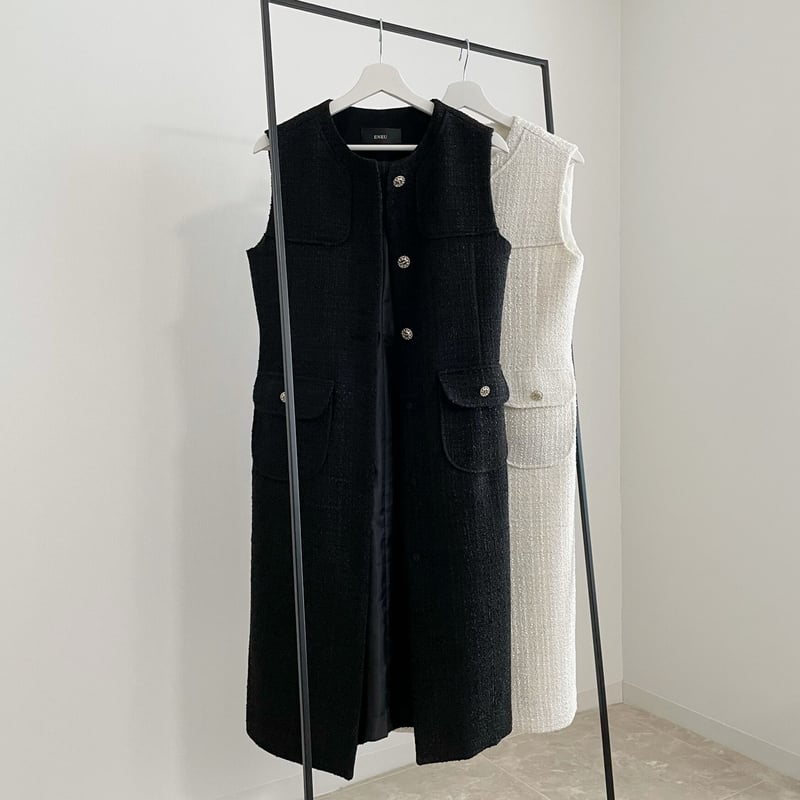 tweed long gilet | ENEU
