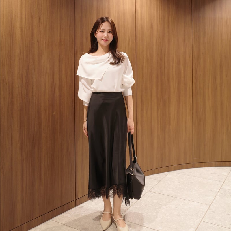 asymmetry lace satin skirt | ENEU