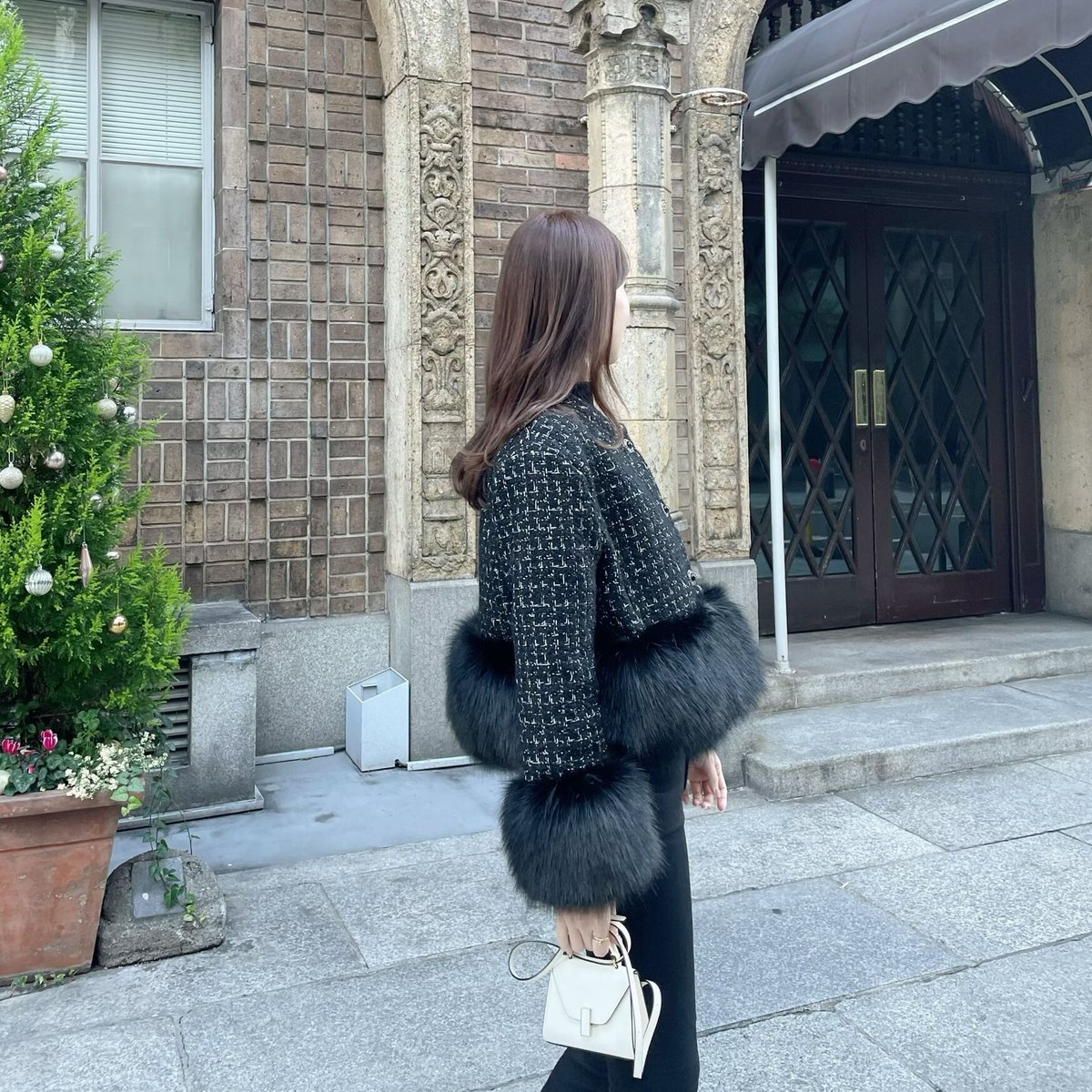 black/即納】fur tweed jacket | ENEU