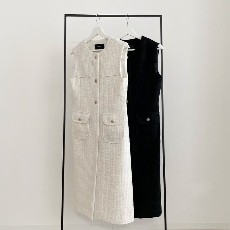 【美品】eLLa big collar tweed gilet tweed long gilet | ENEU