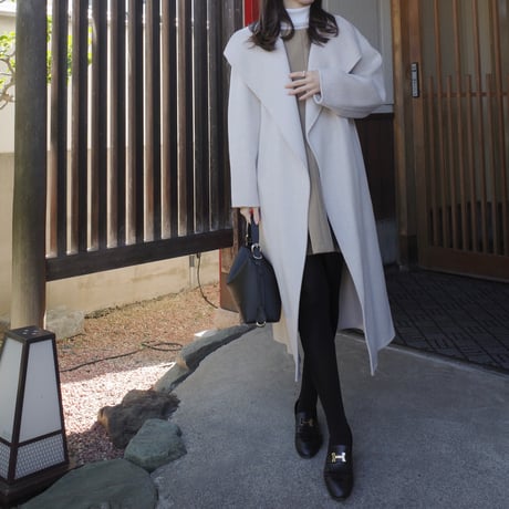 cashmere wool shawl long coat / oatmeal