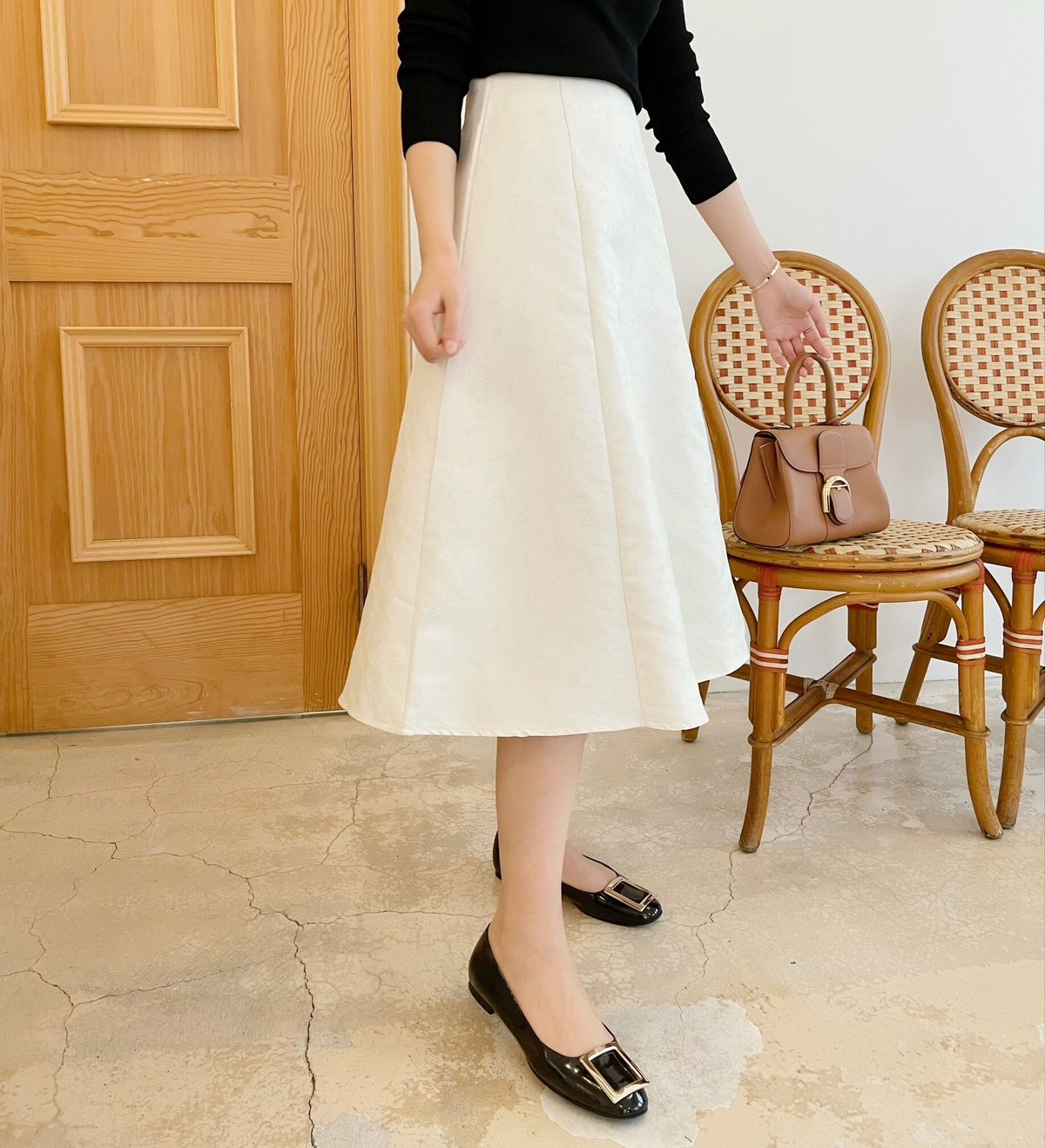 flower jacquard a-line skirt / ivory | ENEU